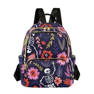 Dancing Skeleton Flower Women’s Backpack Purse Causal Daypack Work Travel🧐